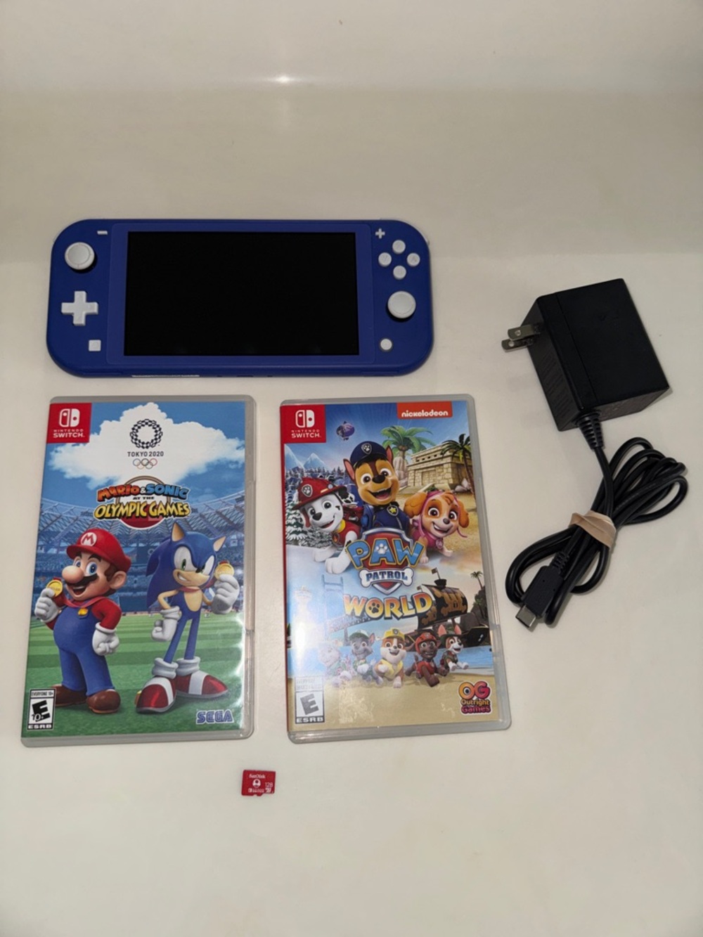 Nintendo Switch Lite 2 Games Mario Sonic Paw Patrol Sandisk Bundle